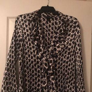 Satin black/white ruffle bell sleeve shirt